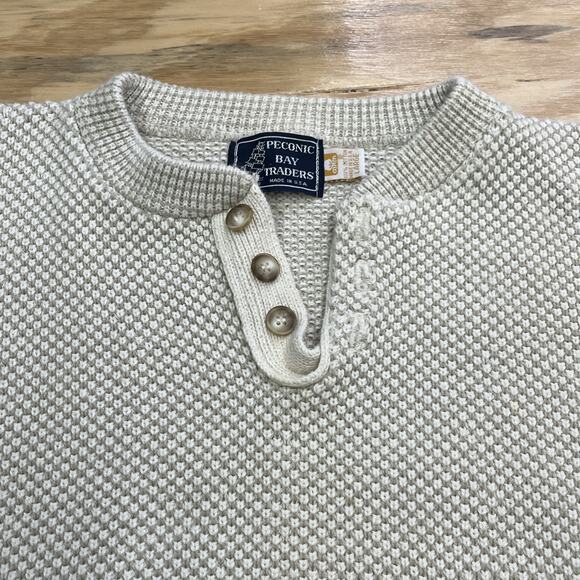 Vintage Peconic Bay Traders Waffle Knit Sweater Large Beige Fisherman Grandpa - Picture 6 of 13